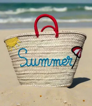 "Summer" Handmade Straw Bag with Sun and Beach Umbrella