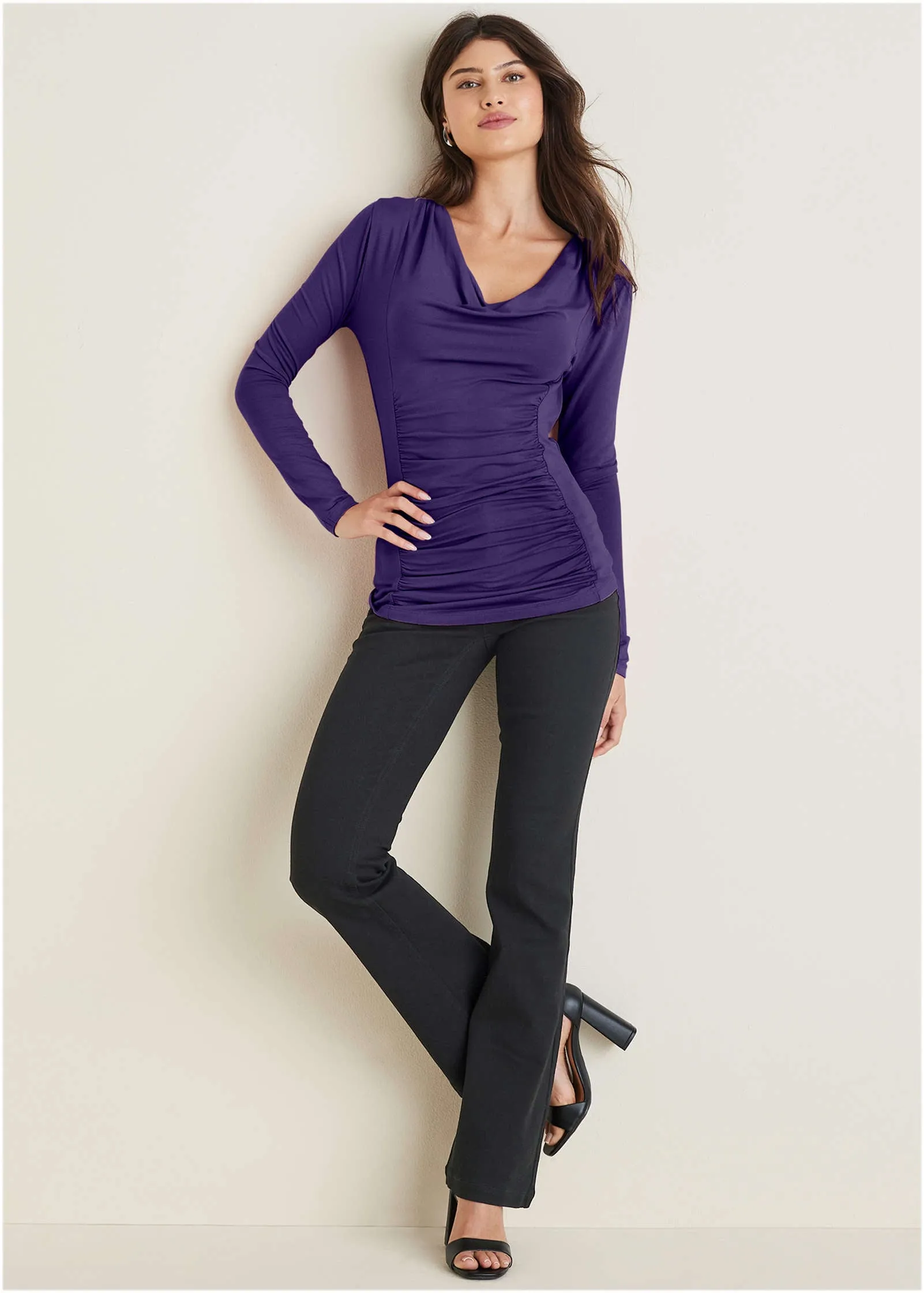 Ruched Cowl Neck Top - Violet Indigo