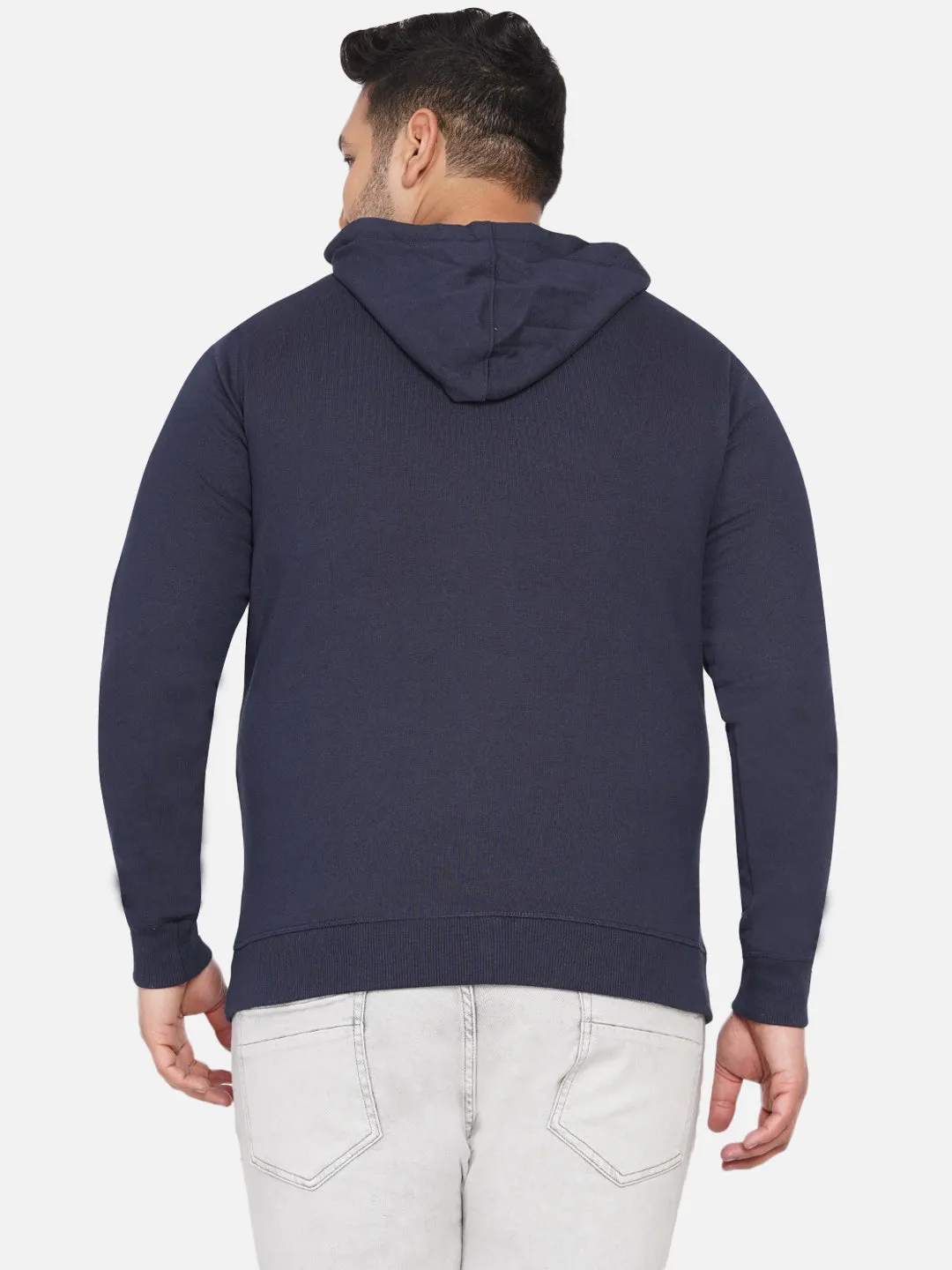 Santonio - Plus Size Regular Fit Navy Blue Casual Hooded Cotton Sweatshirt