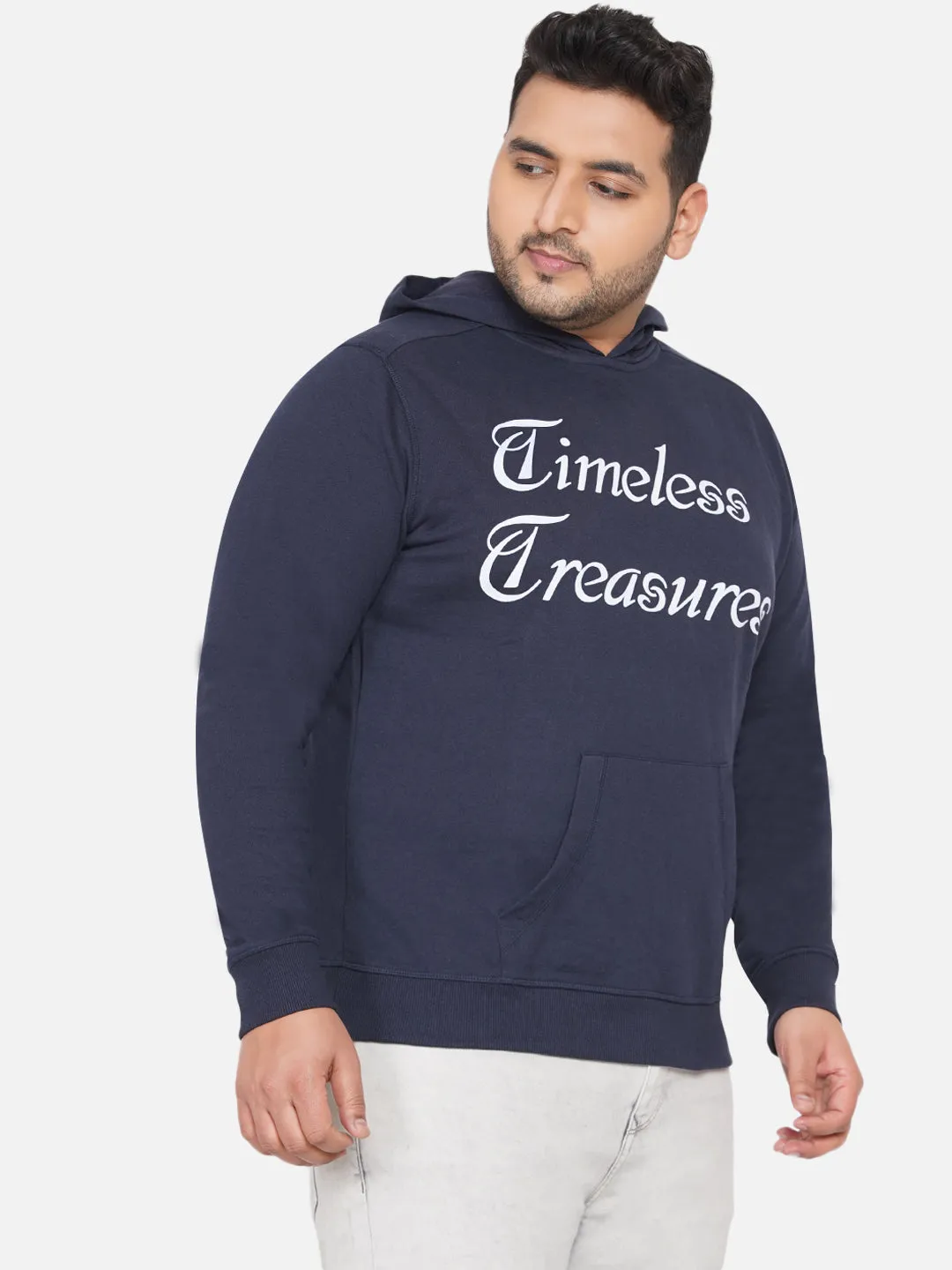 Santonio - Plus Size Regular Fit Navy Blue Casual Hooded Cotton Sweatshirt