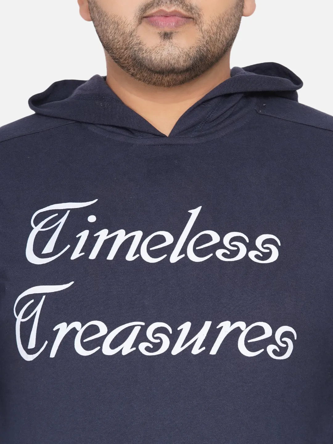 Santonio - Plus Size Regular Fit Navy Blue Casual Hooded Cotton Sweatshirt