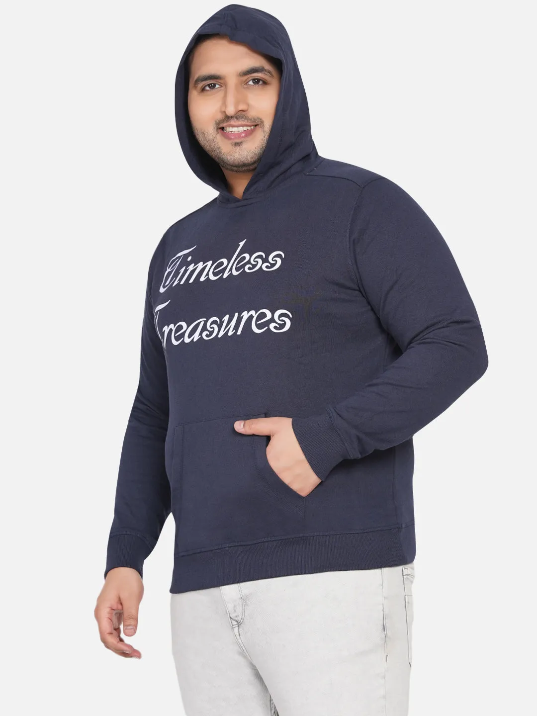 Santonio - Plus Size Regular Fit Navy Blue Casual Hooded Cotton Sweatshirt