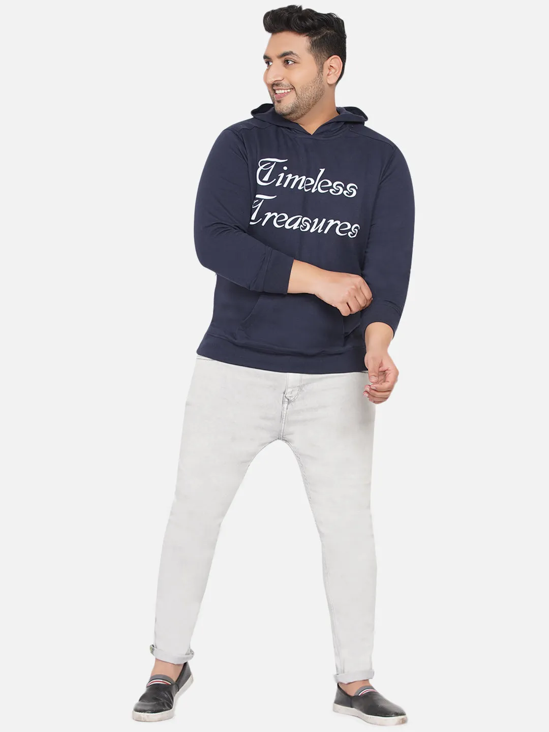 Santonio - Plus Size Regular Fit Navy Blue Casual Hooded Cotton Sweatshirt