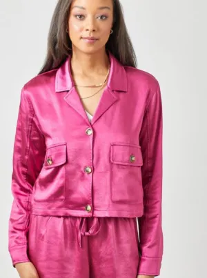 Satin Cropped Jacket [Fuchsia-60205]