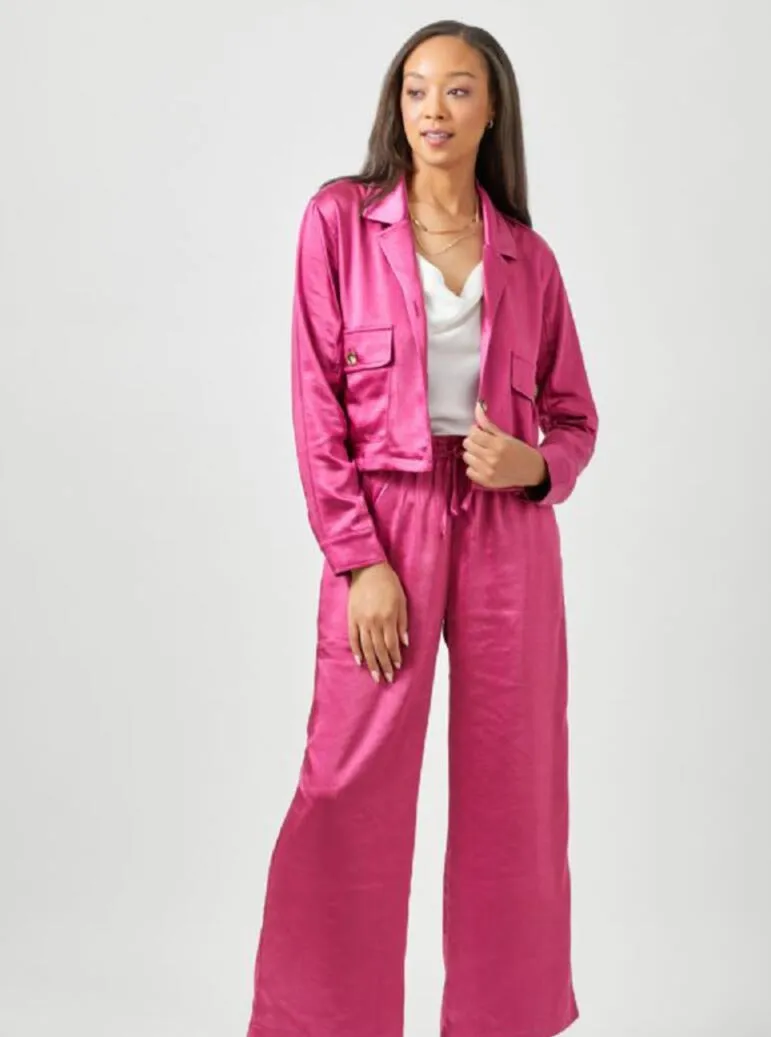 Satin Cropped Jacket [Fuchsia-60205]