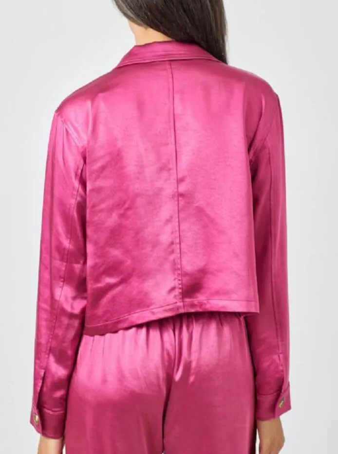 Satin Cropped Jacket [Fuchsia-60205]