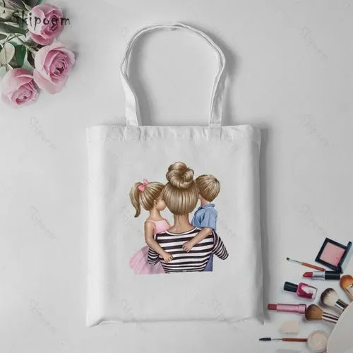 Shoulder Canvas Bag Tote Shopping Bags Daughter Son Mom Large Capacity