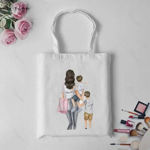 Shoulder Canvas Bag Tote Shopping Bags Daughter Son Mom Large Capacity