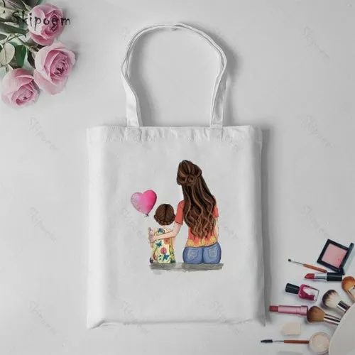 Shoulder Canvas Bag Tote Shopping Bags Daughter Son Mom Large Capacity