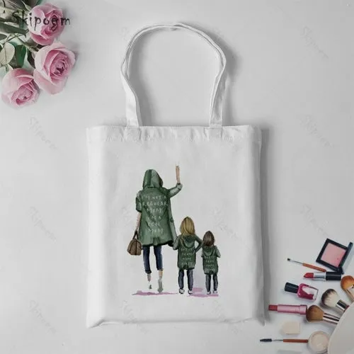 Shoulder Canvas Bag Tote Shopping Bags Daughter Son Mom Large Capacity