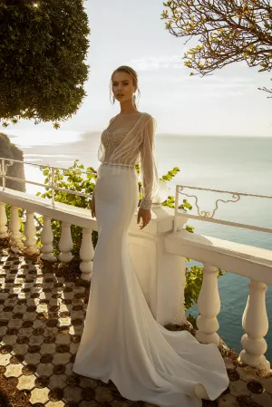 Sweetheart Neckline Wedding Dress - Fitted Mermaid Wedding Gown - Convertible Wedding Gown with Sheer Sleeves Plus Size
