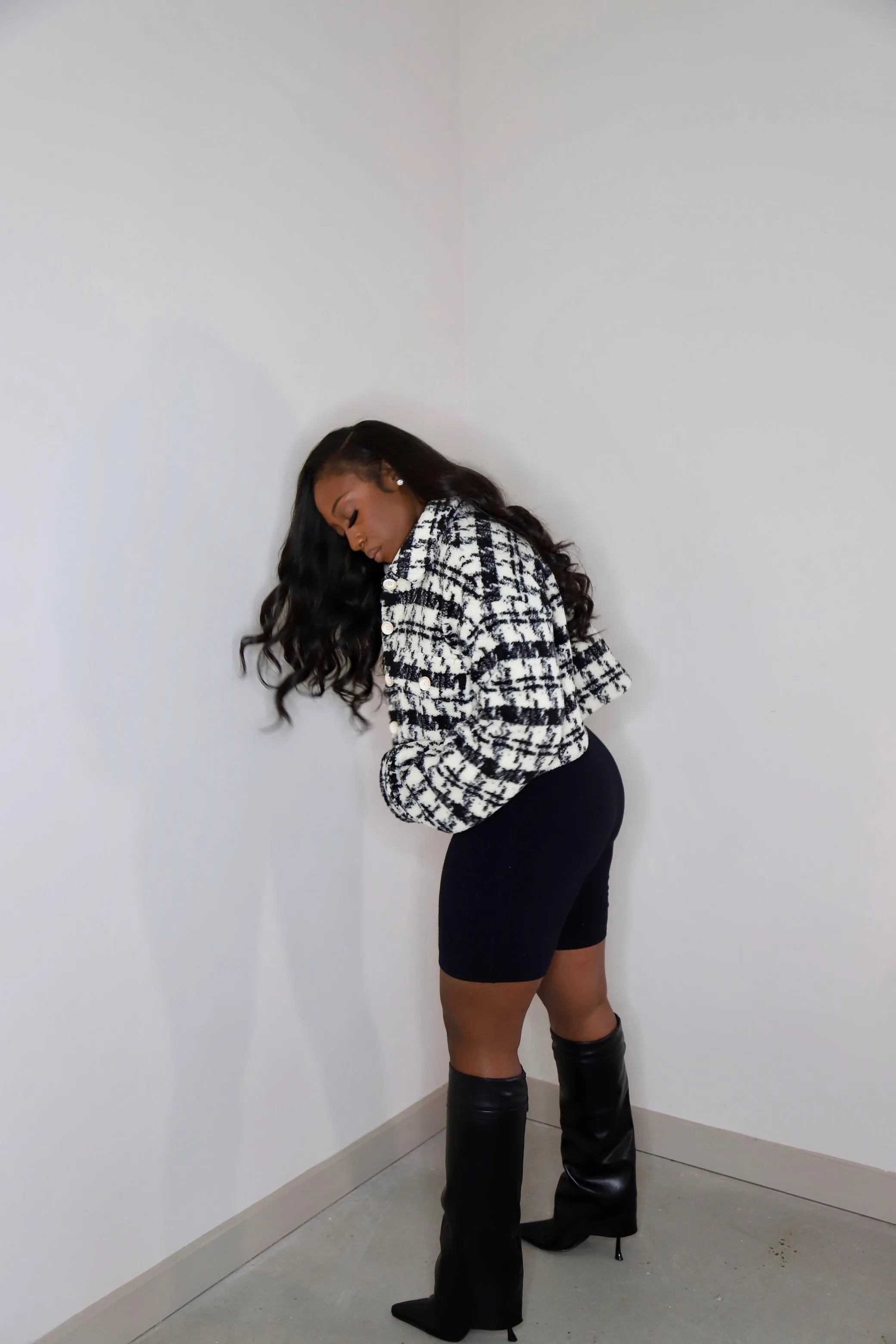 Teddy | Houndstooth Sherpa Crop Coat