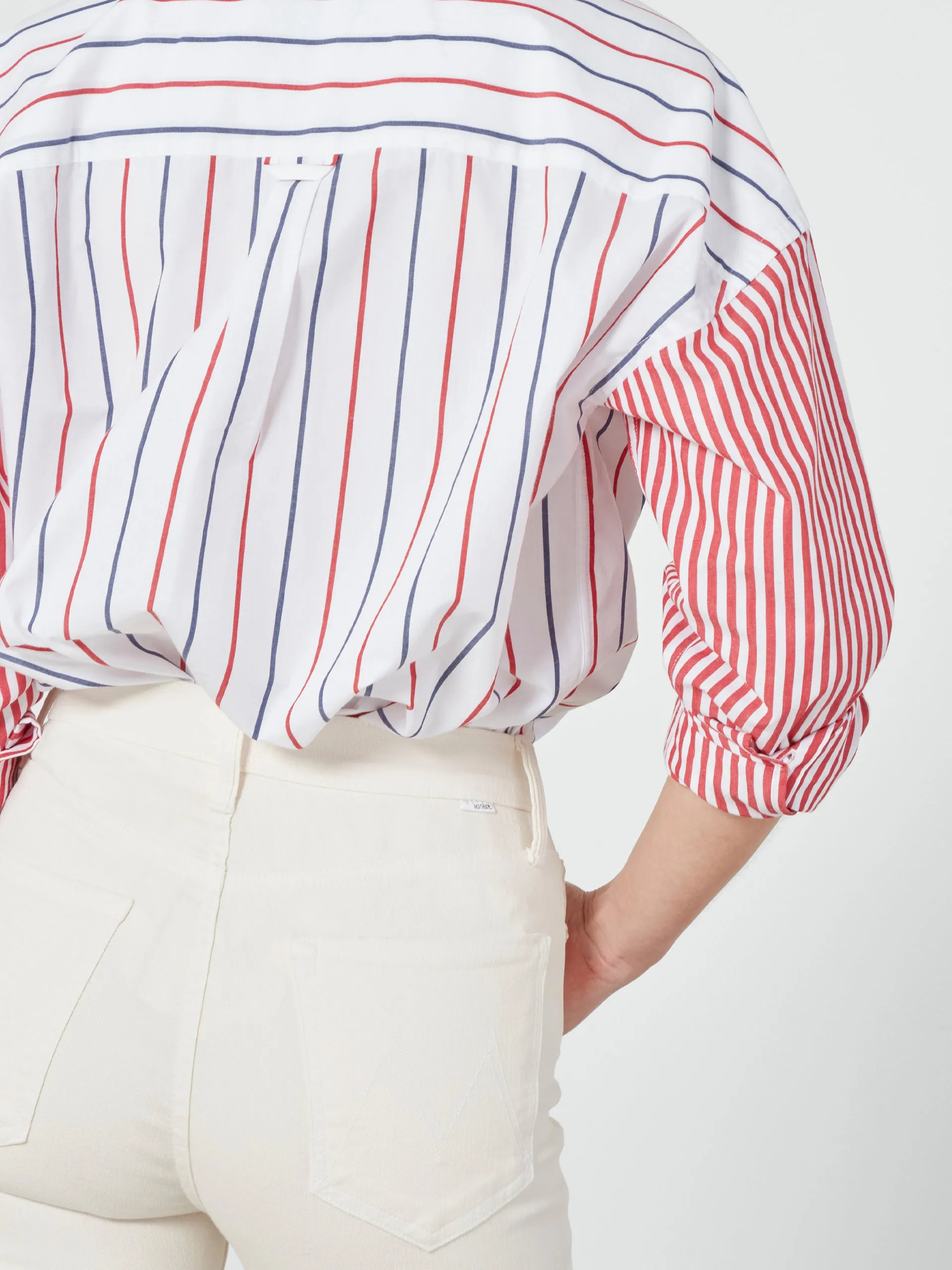 The Weekend fine poplin, red patchwork shirt