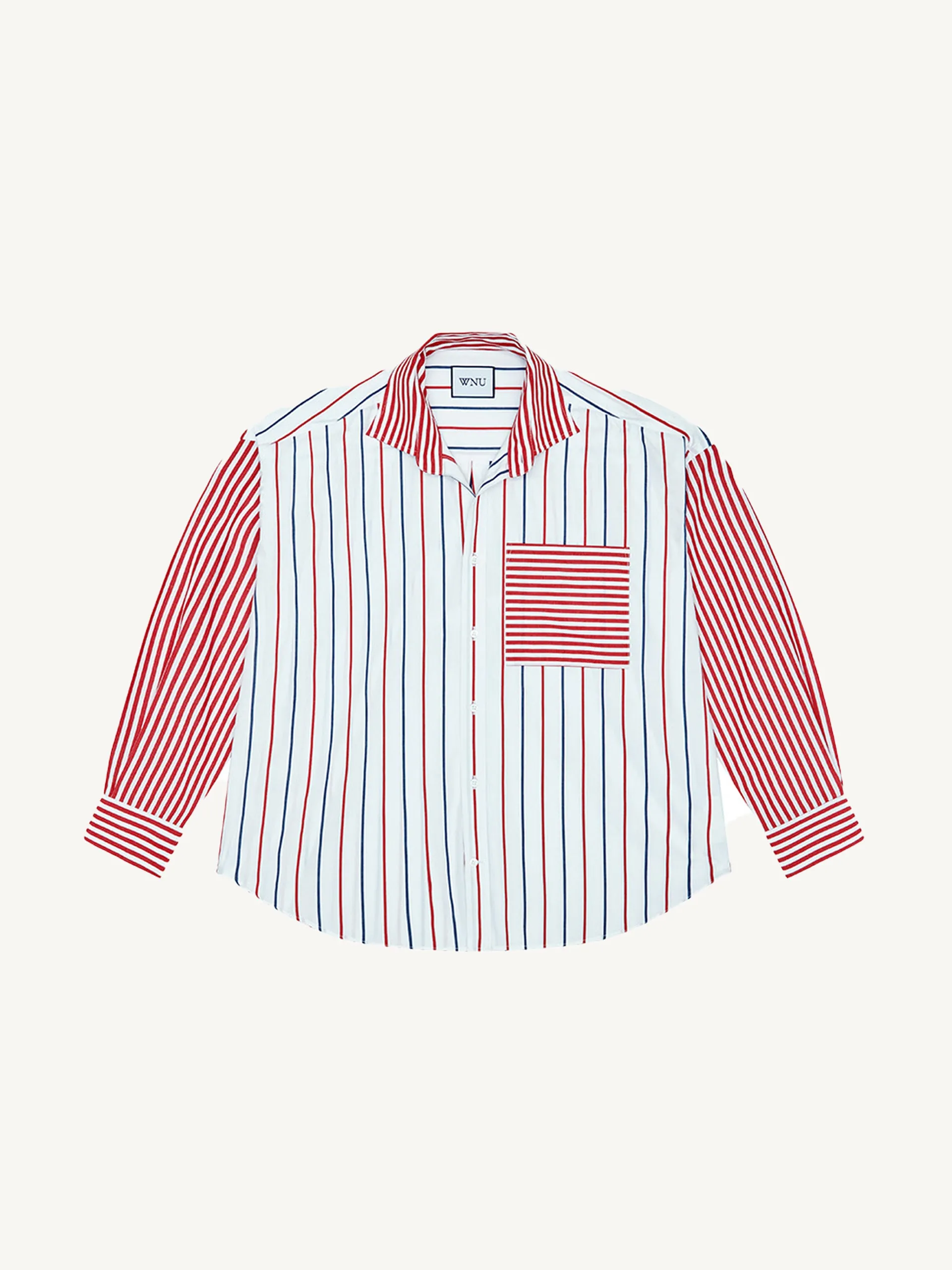 The Weekend fine poplin, red patchwork shirt
