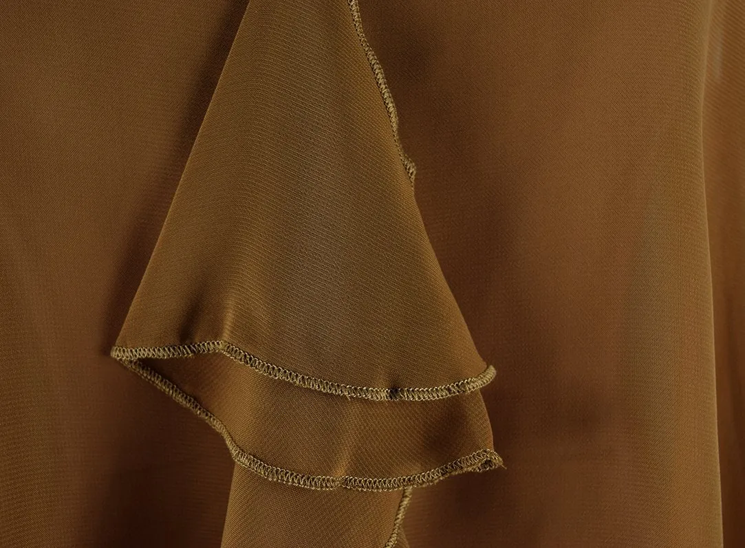 Vintage Sheer Light Summer Open Back Ruffle Evening Top Blouse