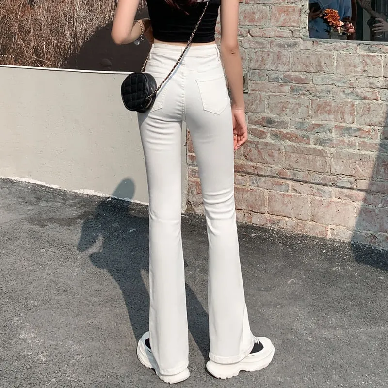 Woman High Waist Denim Trousers For Female Blue White Black Jeans