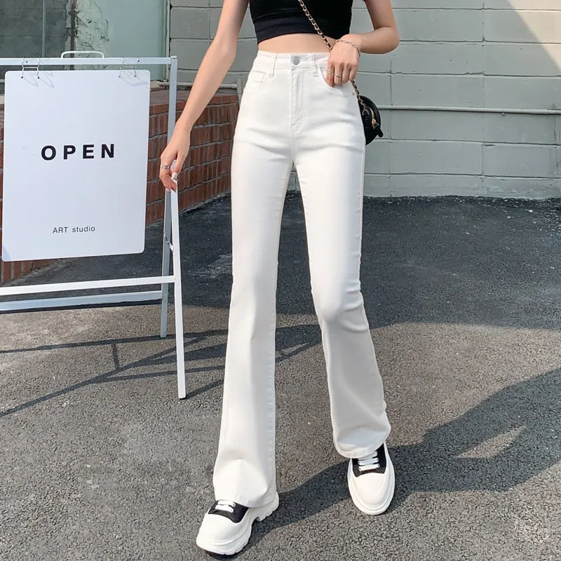Woman High Waist Denim Trousers For Female Blue White Black Jeans