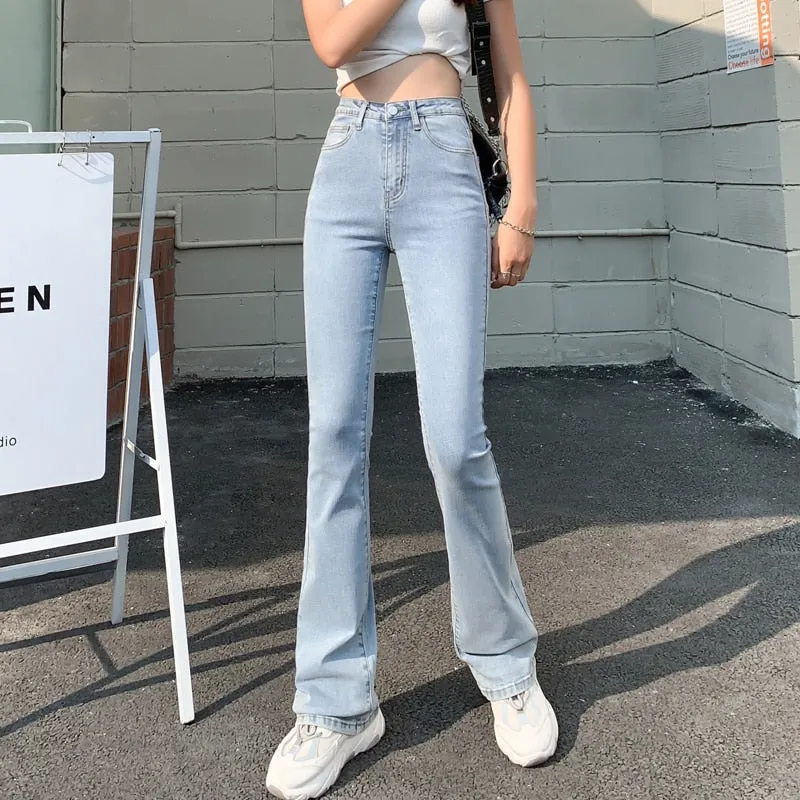 Woman High Waist Denim Trousers For Female Blue White Black Jeans