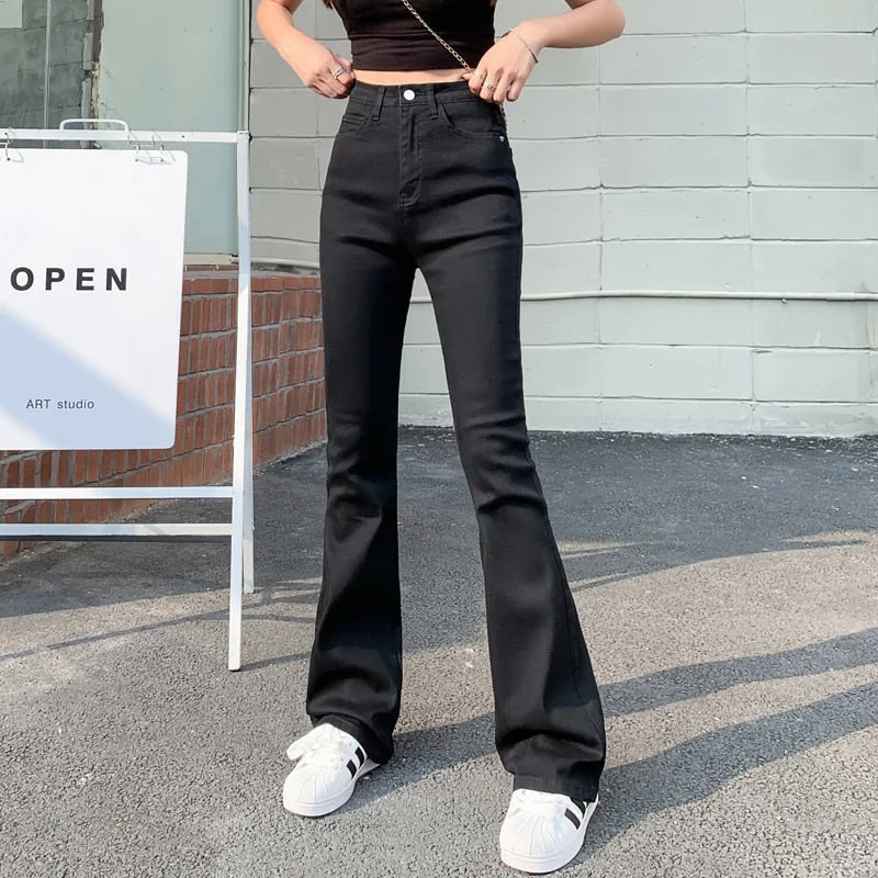 Woman High Waist Denim Trousers For Female Blue White Black Jeans