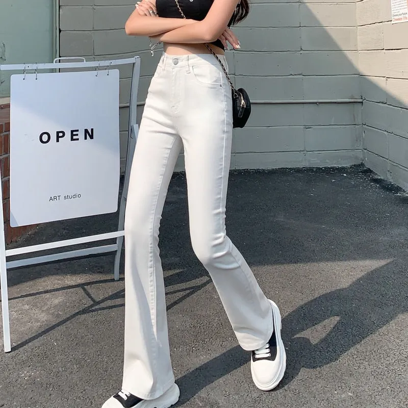 Woman High Waist Denim Trousers For Female Blue White Black Jeans