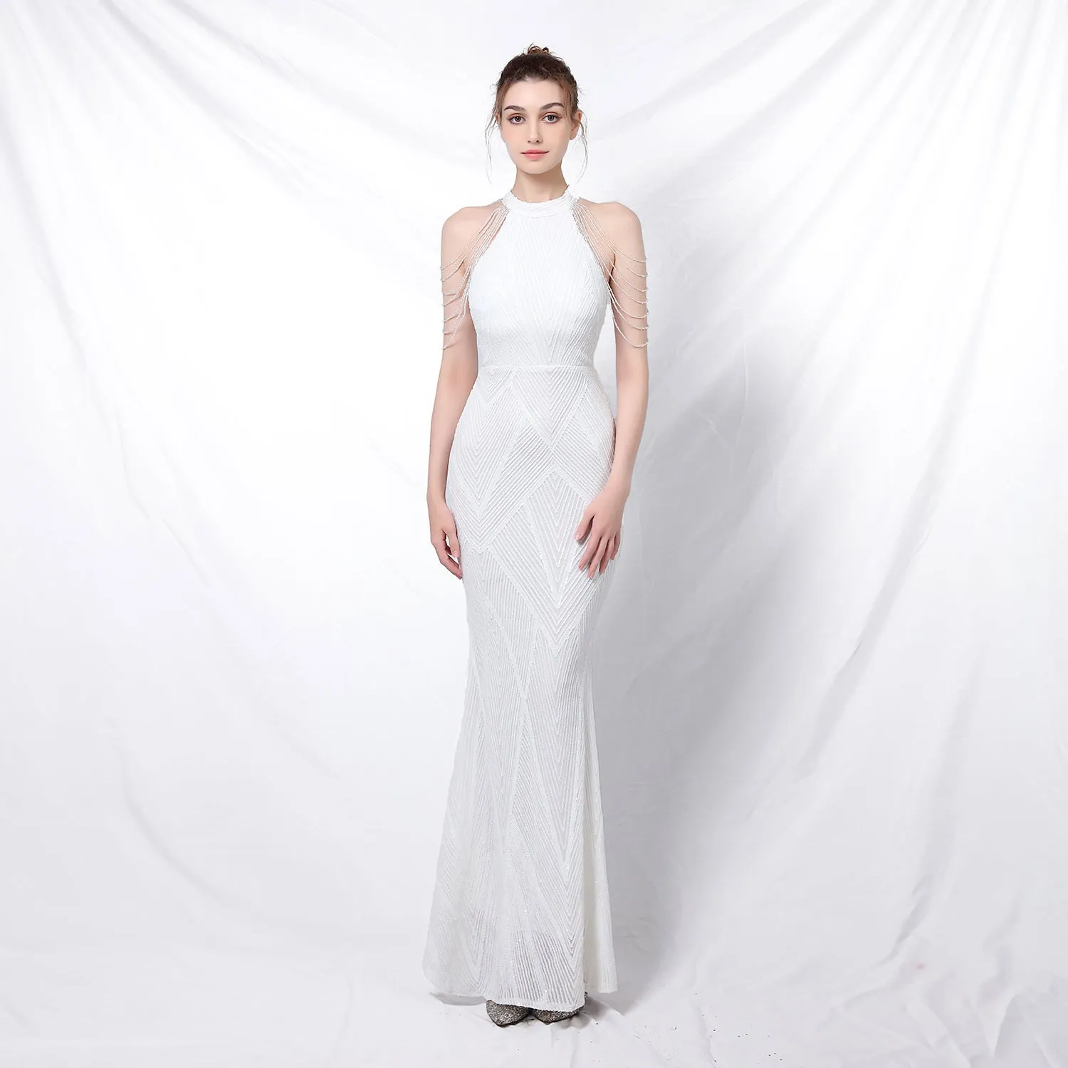 Women Backless Evening Sequin Party Dress