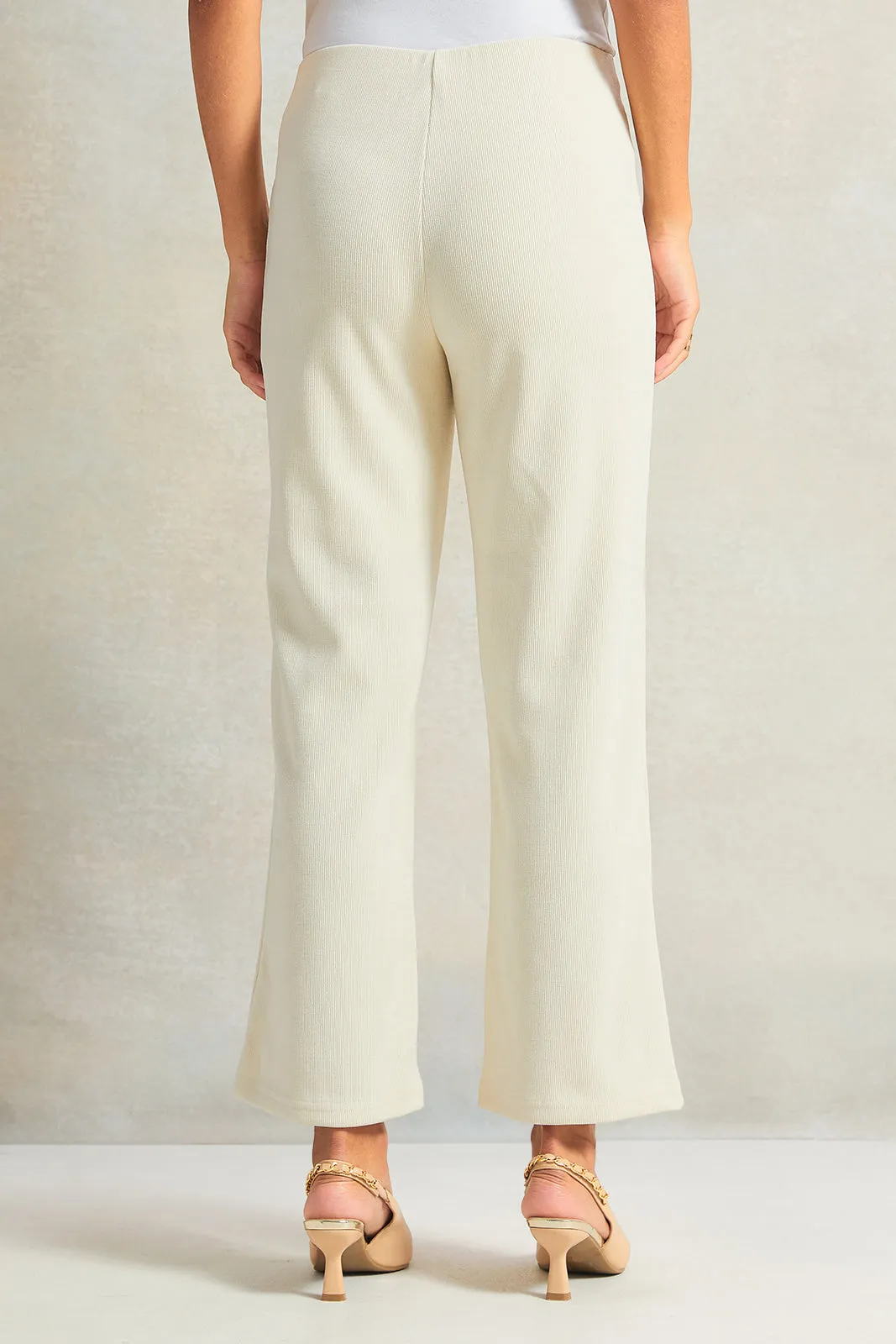 Women Beige Knitted Trousers