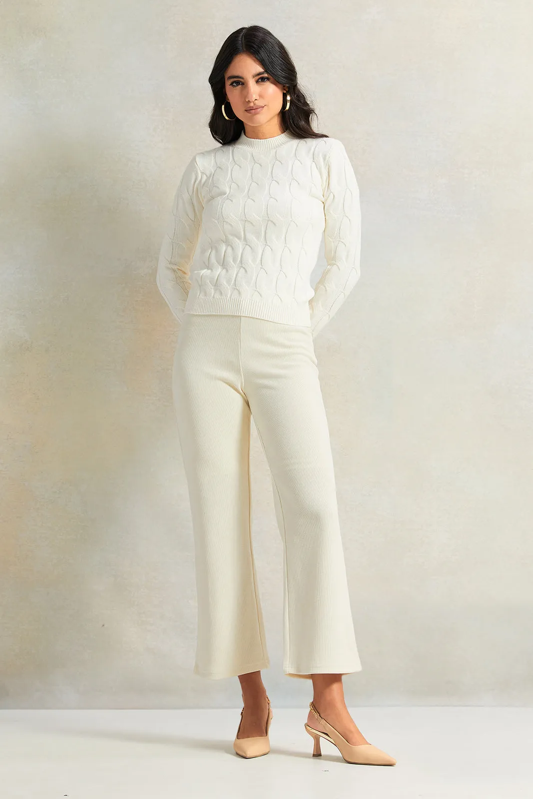 Women Beige Knitted Trousers