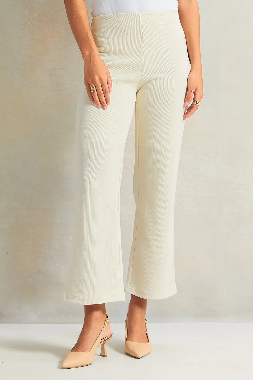 Women Beige Knitted Trousers