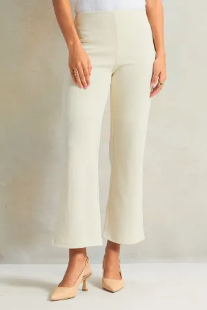 Women Beige Knitted Trousers