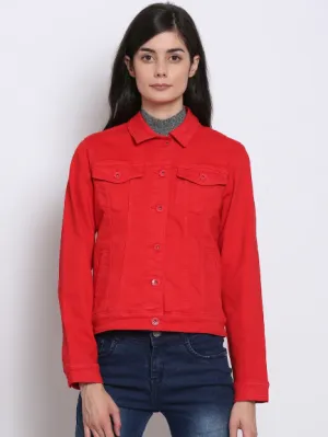 Women Red Trucker Jacket