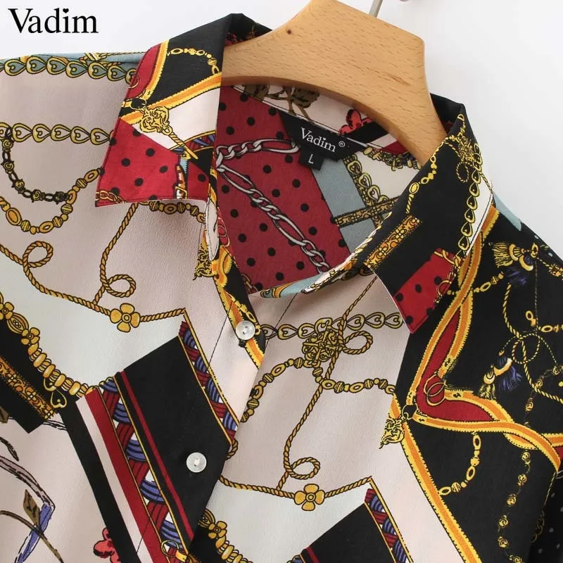 Women vintage Geometric pattern blouses long sleeve casual wear tops