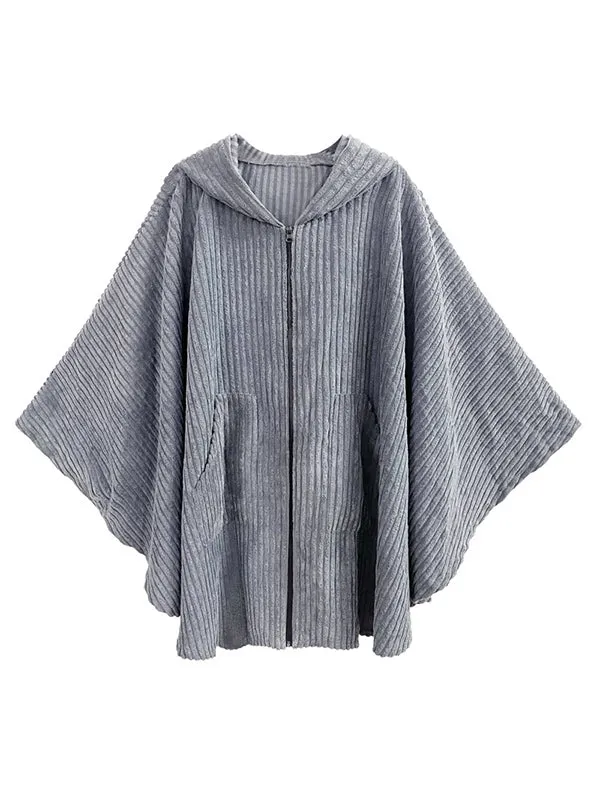 xakxx Casual Batwing Sleeves Loose Zipper Jackets Outerwear