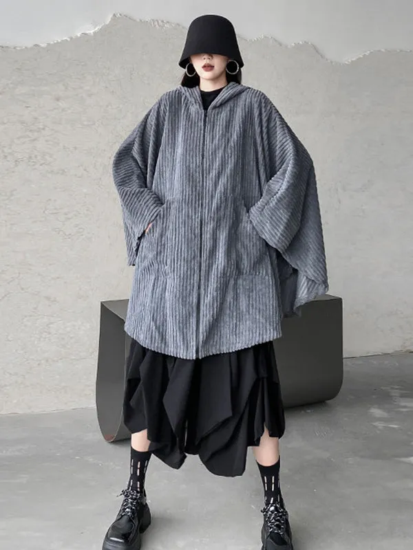 xakxx Casual Batwing Sleeves Loose Zipper Jackets Outerwear