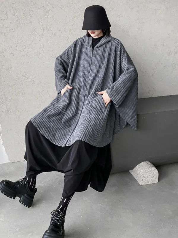 xakxx Casual Batwing Sleeves Loose Zipper Jackets Outerwear