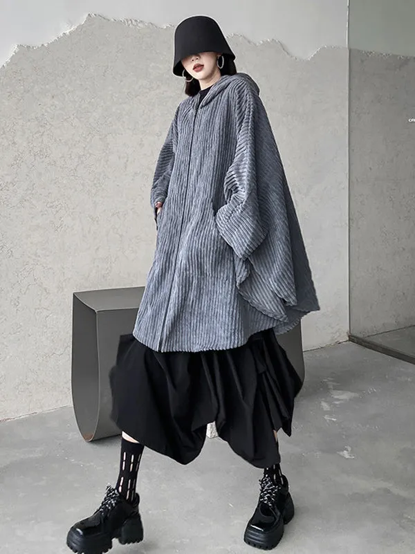 xakxx Casual Batwing Sleeves Loose Zipper Jackets Outerwear