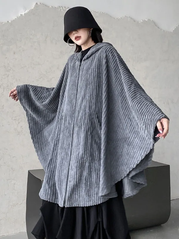 xakxx Casual Batwing Sleeves Loose Zipper Jackets Outerwear