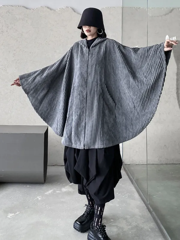 xakxx Casual Batwing Sleeves Loose Zipper Jackets Outerwear