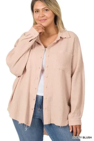 ZENANA Plus Oversized Raw Edge Shirt