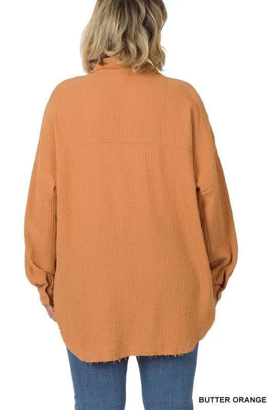 ZENANA Plus Oversized Raw Edge Shirt